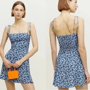 Reformation Floral Print Presley Dress in Blue & White
